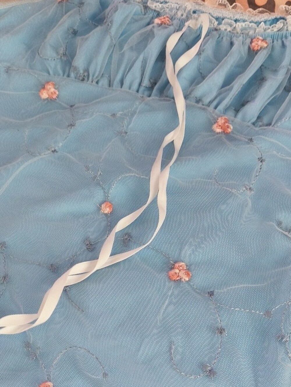 cider light blue dress w/ pink floral overlay - Picture 3 of 5